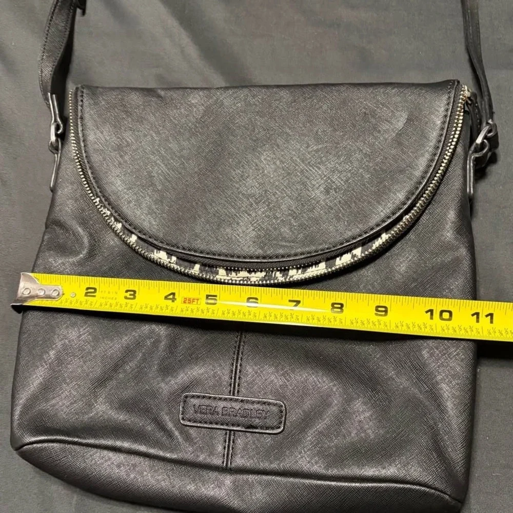Vera Bradley Black Faux Leather Flap Crossbody Bag Adjustable Strap Travel